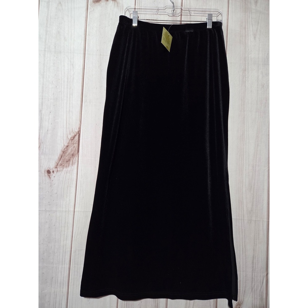 Islander Womens Black Velvet Maxi Skirt Side Slit Stretch Size Medium‎ NWT